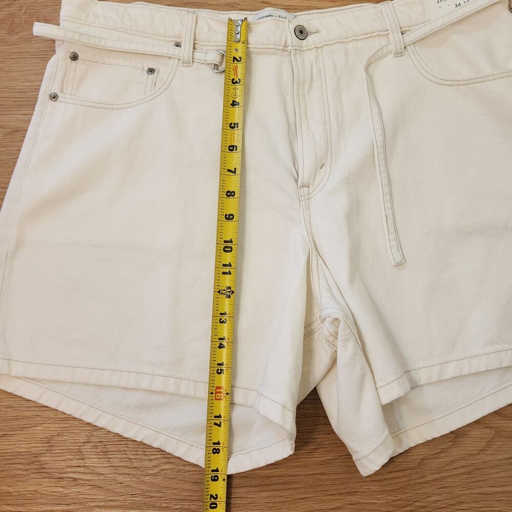Abercrombie & Fitch The Loose Short High Rise Belt 32/18 Cream Denim 40" Waist - Picture 7 of 9